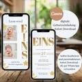Digital invitation children's birthday, 1st birthday boy, WhatsApp invitation, ecard customizable children's birthday, Canva template