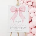 Pink Bow Welcome Sign, Pink Coquette Bow 1st Birthday Welcome Sign Printable, Pink Bow Birthday Sign Template, 1st Birthday Girl Sign, BD126