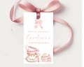Tea party favor tag, Tea for two Tea for three birthday party thank you favor tag, Pink bow high tea garden party birthday party favor