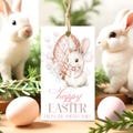 Elegant Floral Easter Gift Tag Template Editable Easter Bunny Flowers Favor Tags Printable Easter Egg Bunny Tag Instant Download E2