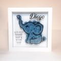 Baby birth picture with elephant, birth plate with parameters, picture with baby name, bedroom wall decoration with lights