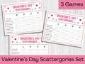 INSTANT DOWNLOAD Valentine's Day Scattergories Printable Game Bundle - Valentine's Day Game Printable - Valentine's Day Activity Printable