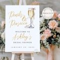 Pearls And Prosecco Bridal Shower Welcome Sign, Coquette Bow Champagne Flute Bridal Shower Sign, Pearls Personalized Welcome Sign Printed