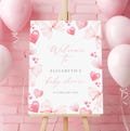 Pink Bow Red Heart Baby Shower Welcome Sign Template Baby Girl Shower Pink Coquette Valentine's Day Baby Shower Invitation Little Sweetheart