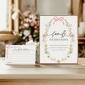 Family Traditions Sign and Card, Wildflower Pink Bow Baby Shower, Share a Childhood Memory, Instant Download, 100% Editable Template