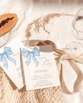 Blue Bow Baby Shower Invitation Template, Dusty Blue Baby Shower Invite, Boy Baby Shower, Blue Coquette Bow, Baby Shower Bundle, B6