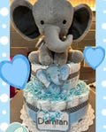 Elephant Diaper Cake, Blue Boy Diaper Cake, Jungle theme diaper cake, baby shower gift, Water Color Elephant
