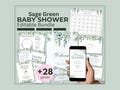 Sage Green Baby Shower Bundle Printable 20+ Items Complete Bundle Set for BabyShower in Sage Leafy Green
