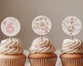pink duck goose theme kids birthday cupcake toppers, editable girl birthday party cupcake decorations, pink duck birthday party favor label