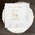 Coquette Foil Vintage Bow Personalized Cocktail Napkins, Custom Boho Champagne Martini Wedding Napkins,Doodle Hand Drawn Names Wedding Decor