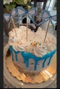 Pink and baby blue gender reveal bow cupcake toppers baby shower birthday cake smash twins cupcake toppers