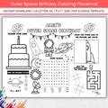 Outer Space Birthday Coloring Placemat, Editable Space Birthday Party Coloring Sheet, Planet Spaceship Astronaut Kid Party Activity Favor