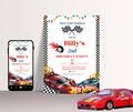 Hot Cars Wheels Birthday Party Invitation Template for toddler, Fast Race Car Editable Party Invite, Race Car, Digital Printable Download.