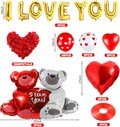 Valentine's Day Balloon Decorations,Heart Balloons with 500PCS Rose Petals Love Heart Foil Balloon Decoration Love-Bear for Engagement