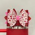 Glittery Red Pink Heart Tumbler Topper Bow,Shiny Ruby Sweet Heart Tumbler Bow,Valentine's Day Tumbler Bow Drink Tumbler Accessories Gifts